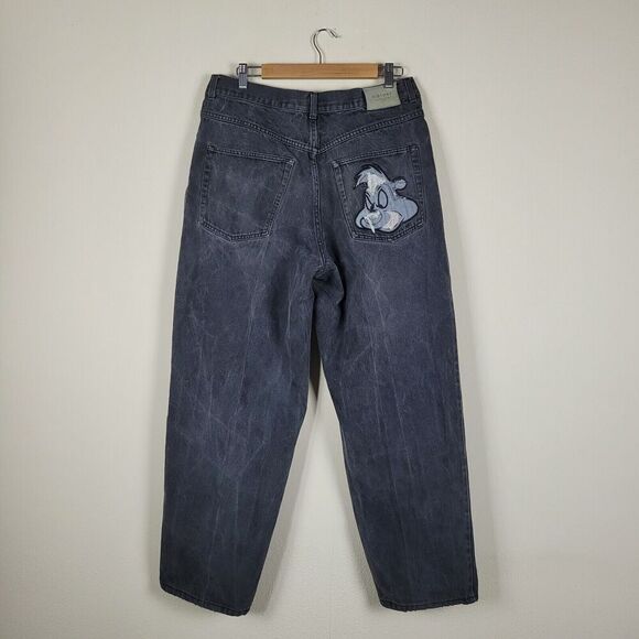 Vintage Iceberg History Jeans Mens 31 Black Denim Pepe Le Pew Baggy 90s Hip Hop